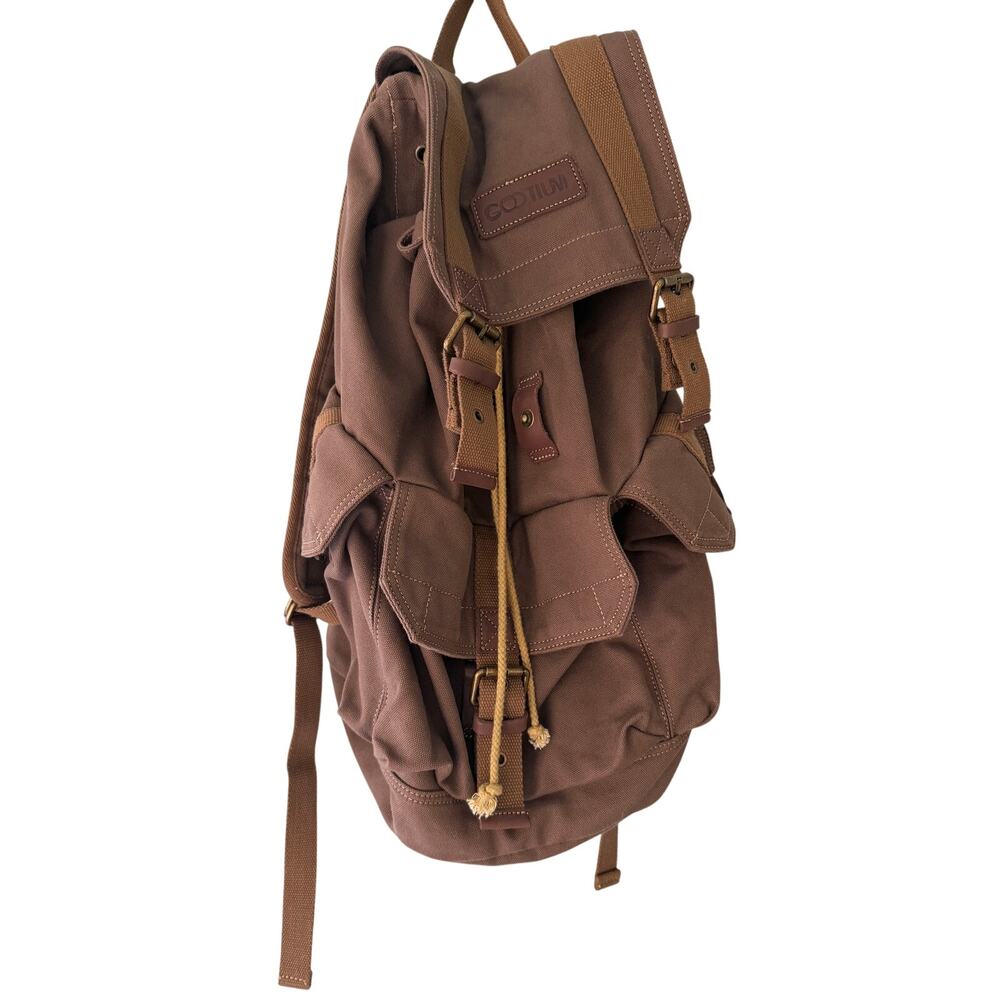 Gootium Brown Canvas Backpack Large Vintage Style Travel Hiking Rucksack